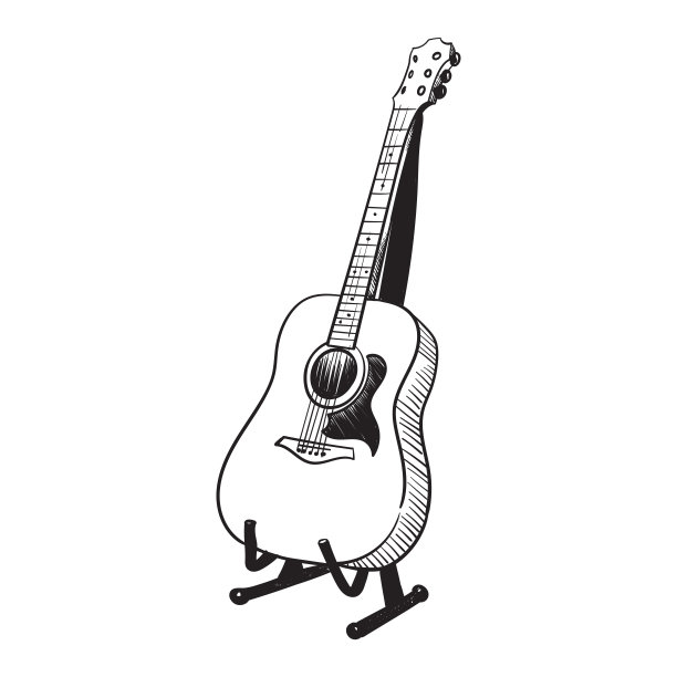 吉他是一种放在架子上的乐器。徒手画的草图。图片下载