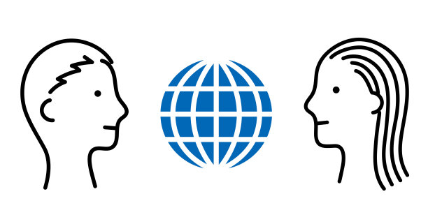 简介男性和女性与地球的图标，沟通，性别平等图片下载