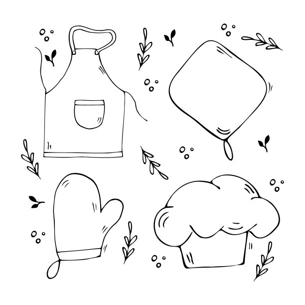 一套手绘涂鸦厨房用具。厨房厨具及用具，厨具图标收藏。图片下载