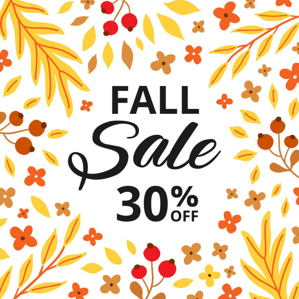 秋季销售彩色卡片。带有秋色树叶和树枝图案的花卉装饰旗。宣传册设计色调为橙色和黄色。EPS 10矢量插图。图片下载