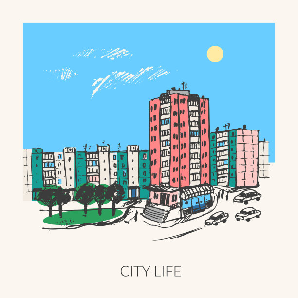 手绘欧洲城市街道的城市草图图片下载