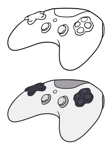 一套视频游戏控制器的轮廓和平面设计图片下载