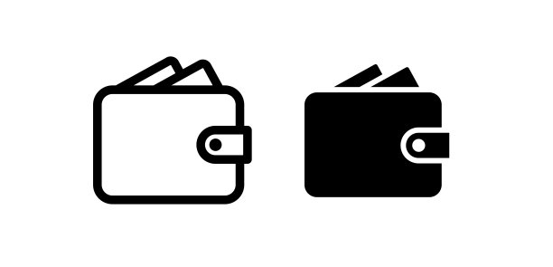 钱包图标。支付，金钱或价值象征。价格、金额或储蓄的象形符号。图片下载