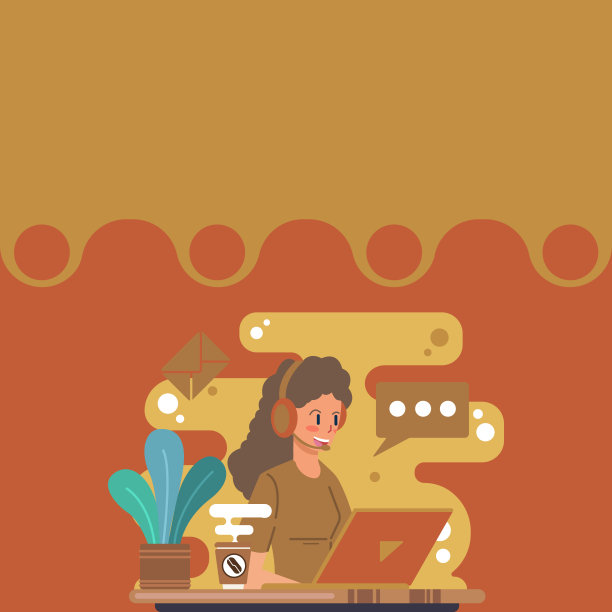 女性呼叫中心插图与耳机和计算机语音气球显示信息，女性使用笔记本耳机与对话气泡显示解释。图片下载