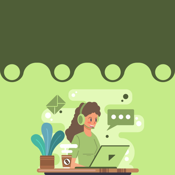 女性呼叫中心插图与耳机和计算机语音气球显示信息，女性使用笔记本耳机与对话气泡显示解释。图片下载