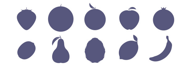 农场和异国水果的整个剪影集。平面矢量图孤立在白色上图片下载