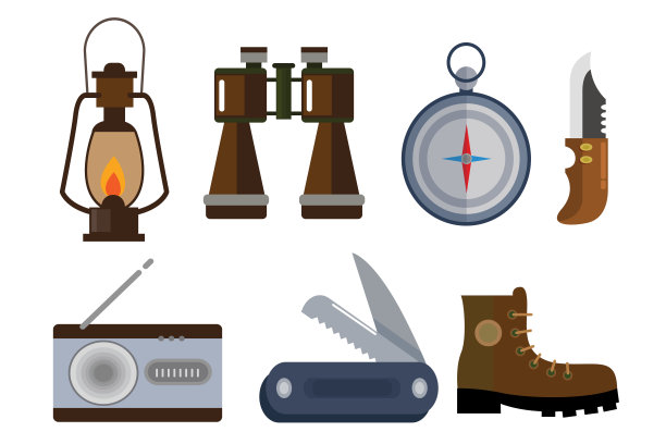 野营度假卡通向量的对象元素集合图片下载