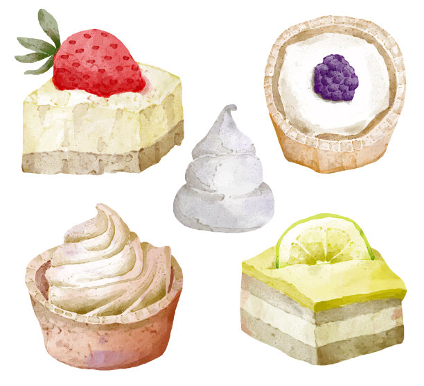 一套面包和烘焙产品项目的咖啡店元素和烘焙展示。图片下载