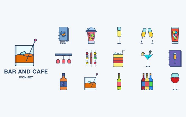 酒吧和咖啡馆图标设置，餐厅对象图片下载