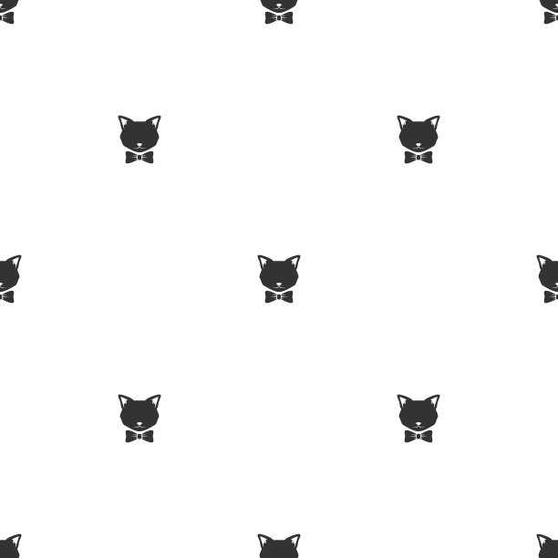 无缝图案的绅士猫与领结。黑猫的轮廓装饰孤立在白色上。动物ormament。图片下载