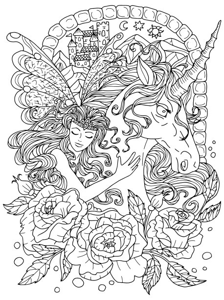 幻想线艺术与美丽的公主女孩图片下载