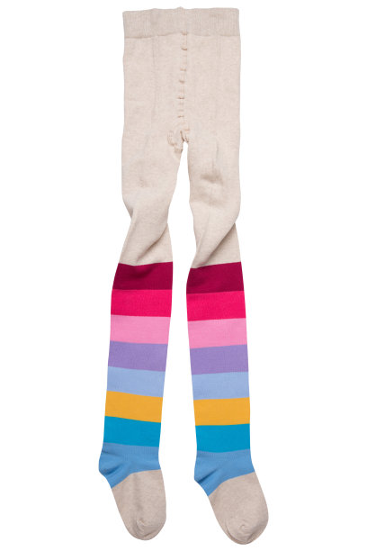 小腿上有条纹的儿童紧身衣，彩虹色，白色背景图片下载