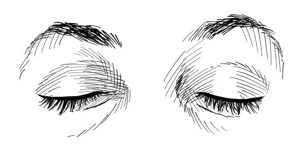 特写女性眼睛向下看。眼语概念，非言语交流。黑白矢量插图在白色背景。图片下载