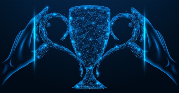 手握在线比赛冠军奖杯。图片下载