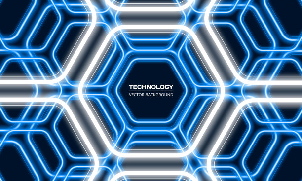 抽象的蓝白霓虹灯六边形图片下载