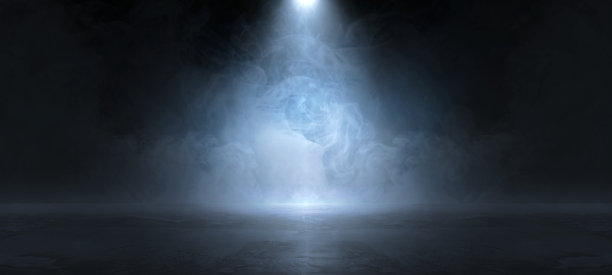 空旷黑暗抽象的水泥墙和工作室室内烟雾浮上的纹理作为展示产品的墙面背景。图片下载