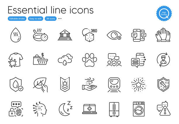 生物识别安全煎锅和月亮线图标图片下载