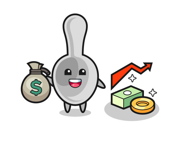 勺子卡通抱钱袋图片下载