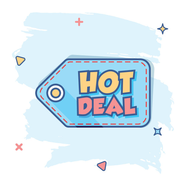 矢量卡通热交易旗帜图标在漫画风格。徽章购物插图象形图。特别提供商业飞溅效应概念。图片下载