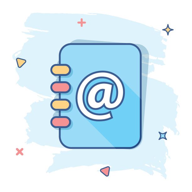 矢量卡通地址簿图标的漫画风格。电子邮件说明标志插图象形图。笔记本商务溅射效应概念。图片下载