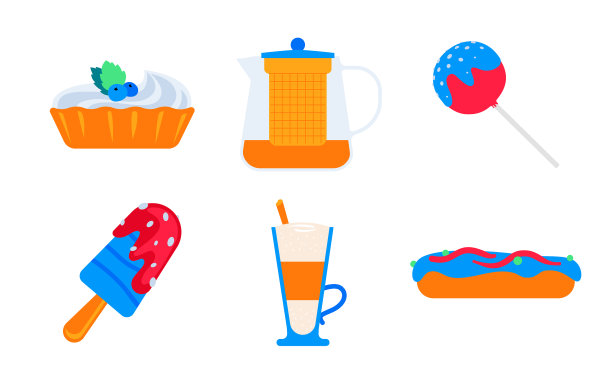 甜蜜的咖啡馆菜单-平面设计风格图标集图片下载