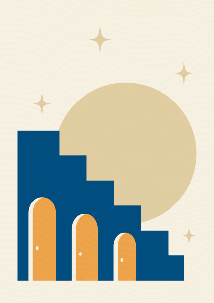 夜晚建筑插图与月亮海报抽象艺术图片下载