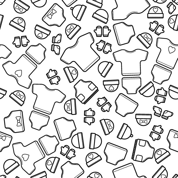 可爱的宝宝无缝图案，孤立的线条艺术装饰背景。图片下载