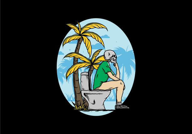 骷髅人坐在户外厕所上图片下载