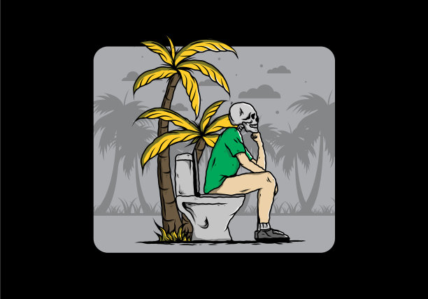 骷髅人坐在户外厕所上图片下载