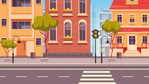 空城街道建筑公寓城镇道路城市城市景观概念。矢量图形设计插图图片下载