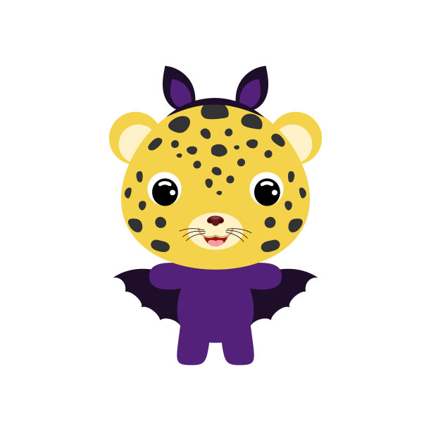 穿着蝙蝠装的可爱万圣节小猎豹。卡通动物角色的孩子t恤，幼儿园装饰，婴儿淋浴，贺卡，邀请，房子内部。向量股票插图图片下载