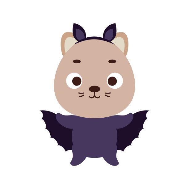 穿着蝙蝠装的可爱万圣节小猫咪。卡通动物角色的孩子t恤，幼儿园装饰，婴儿淋浴，贺卡，邀请，房子内部。向量股票插图图片下载