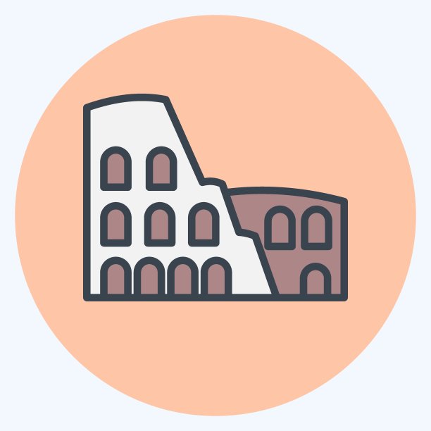 图标罗马圆形大剧场。适合教育符号。颜色风格交配。简单的设计可编辑。设计模板向量。简单的说明图片下载