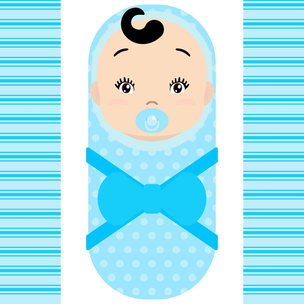 微笑的亚洲男婴与安抚奶嘴孤立在白色背景。向量卡通吉祥物。节日插图的生日，婴儿淋浴。图片下载