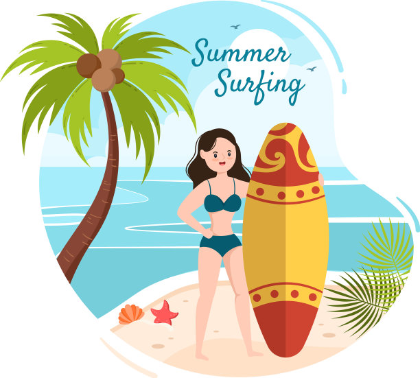夏日冲浪水上运动卡通活动图片下载