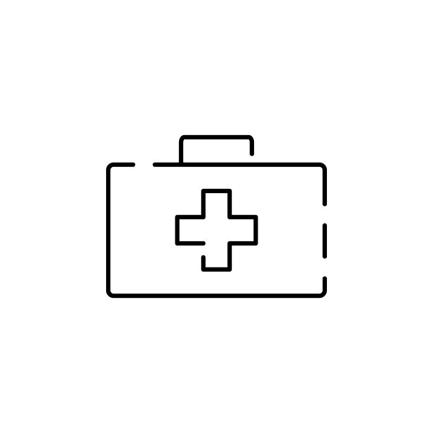 露营、旅行和野餐的标志。线条风格的图标用于网页和ui设计。包含如帐篷，指南针，山和其他露营设备。医疗包图片下载