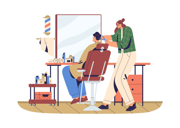 女理发师用剪刀理发图片下载