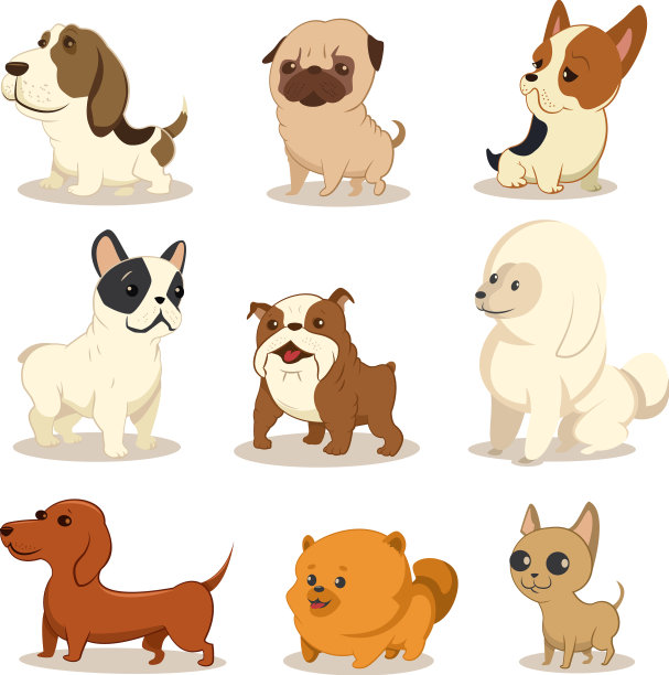 可爱有趣的狗卡通套装图片下载