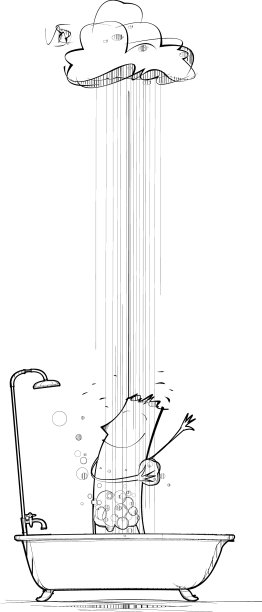 一个男人在雨中在浴缸里洗澡图片下载