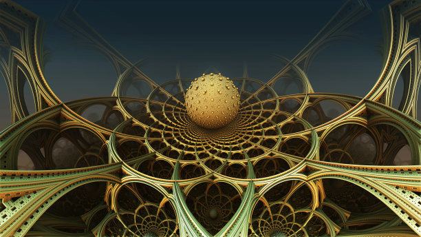 抽象梦幻般的暗金色外星建筑背景图片下载