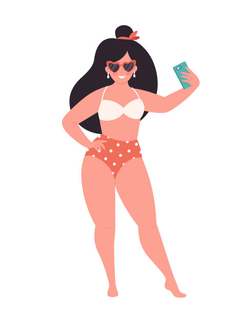 戴着复古眼镜和泳装自拍的女人图片下载