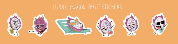 热带水果贴纸。火龙果，火龙果，火龙果。夏天卡通图形。矢量手绘插图。图片下载
