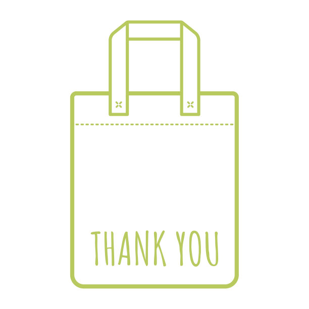 手提袋线图标。有铭文的购物袋-谢谢。纯棉布袋，无塑料生活方式。矢量图图片下载