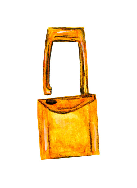 水彩金色挂锁图标，孤立在白色背景为您的设计，手绘插图图片下载