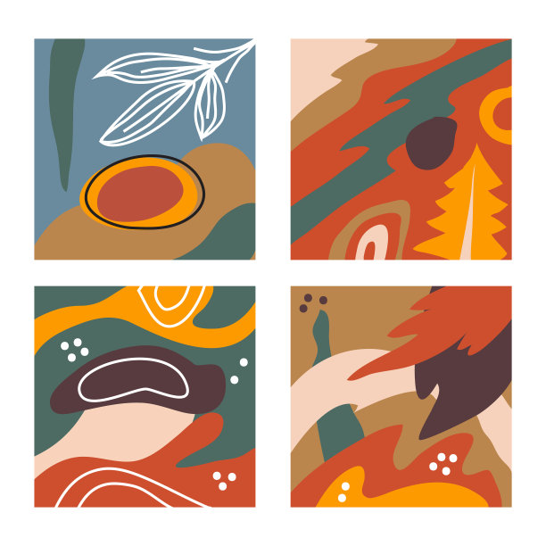 一套四个抽象的现代对象图片下载