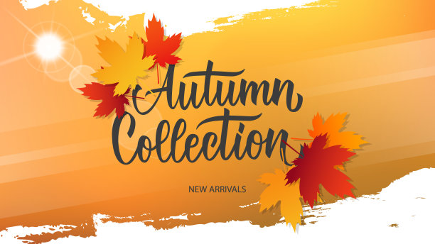 秋季系列宣传横幅。秋季新到的人的背景与手印和秋叶季节性购物，促销和广告。图片下载