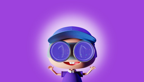 戴着虚拟现实眼镜的卡通人物。戴着大脑袋帽子的搞笑男孩戴着虚拟现实眼镜，3d渲染图片下载