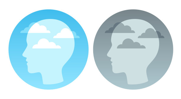 头部轮廓与蓝天和乌云图片下载