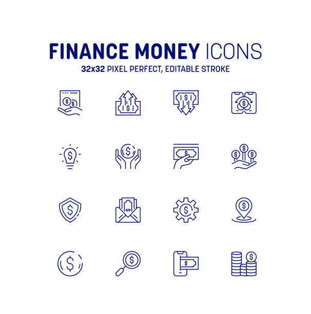 钱的图标集。财运财运星座。商业金钱堆栈图标。堆钱轮廓图标收集图片下载