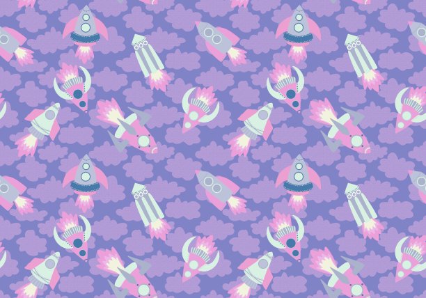 宇宙飞船无缝图案的织物和纺织品，包装和亚麻布和孩子图片下载